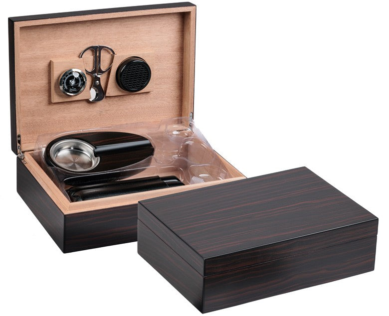 Prestige Import Group 50 Ct. Ebony Humidor Gift Set w/ Matching Accessories