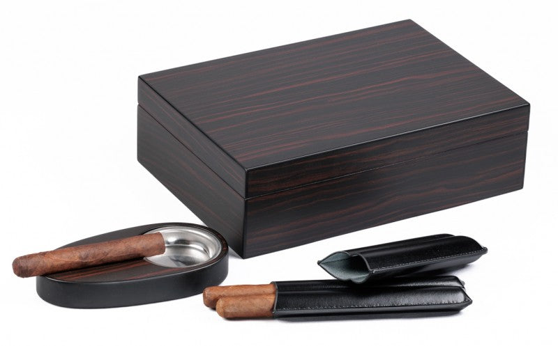 Prestige Import Group 50 Ct. Ebony Humidor Gift Set w/ Matching Accessories