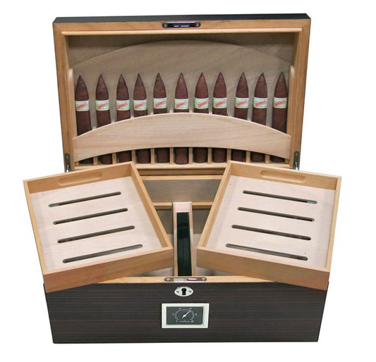 Prestige Import Group 130 Ct. Ebony Wood Humidor w/ 9-Cigar Lid Display Feature
