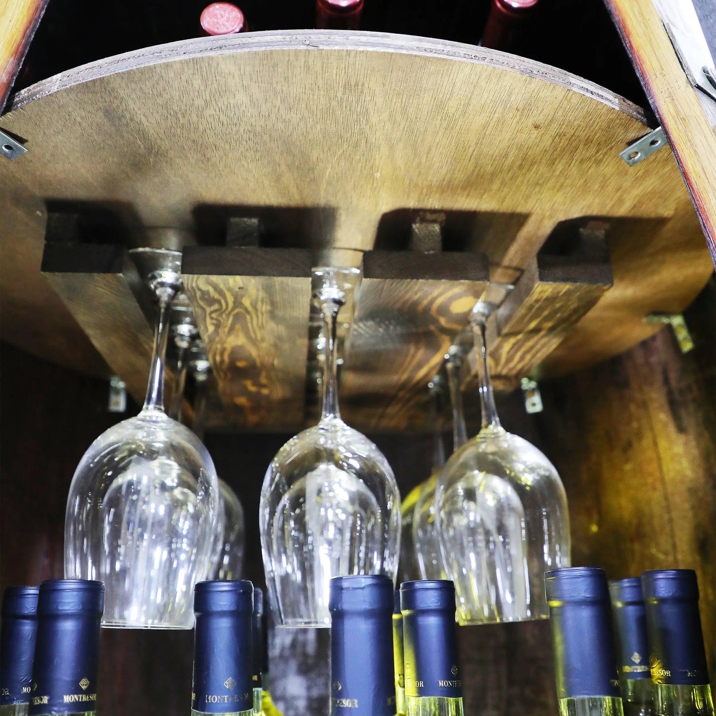 Handcrafted Wine Barrel Bar Set #1 - Whiskey & Wine Barrel Bar with Pub Table and Bar Stools for Home Bar Decor