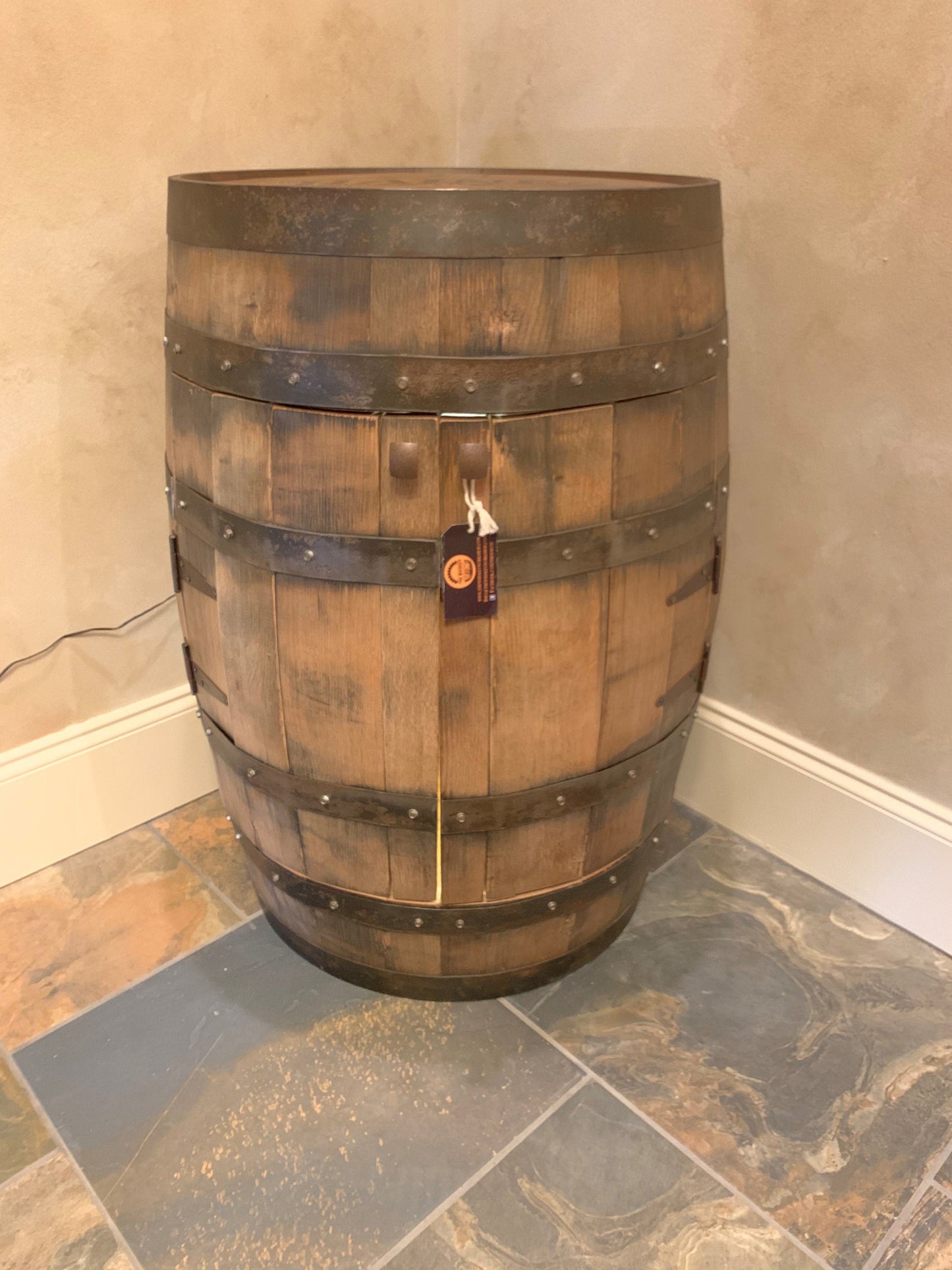 Whiskey Barrel Bar Cabinet for Home Bars & Man Caves