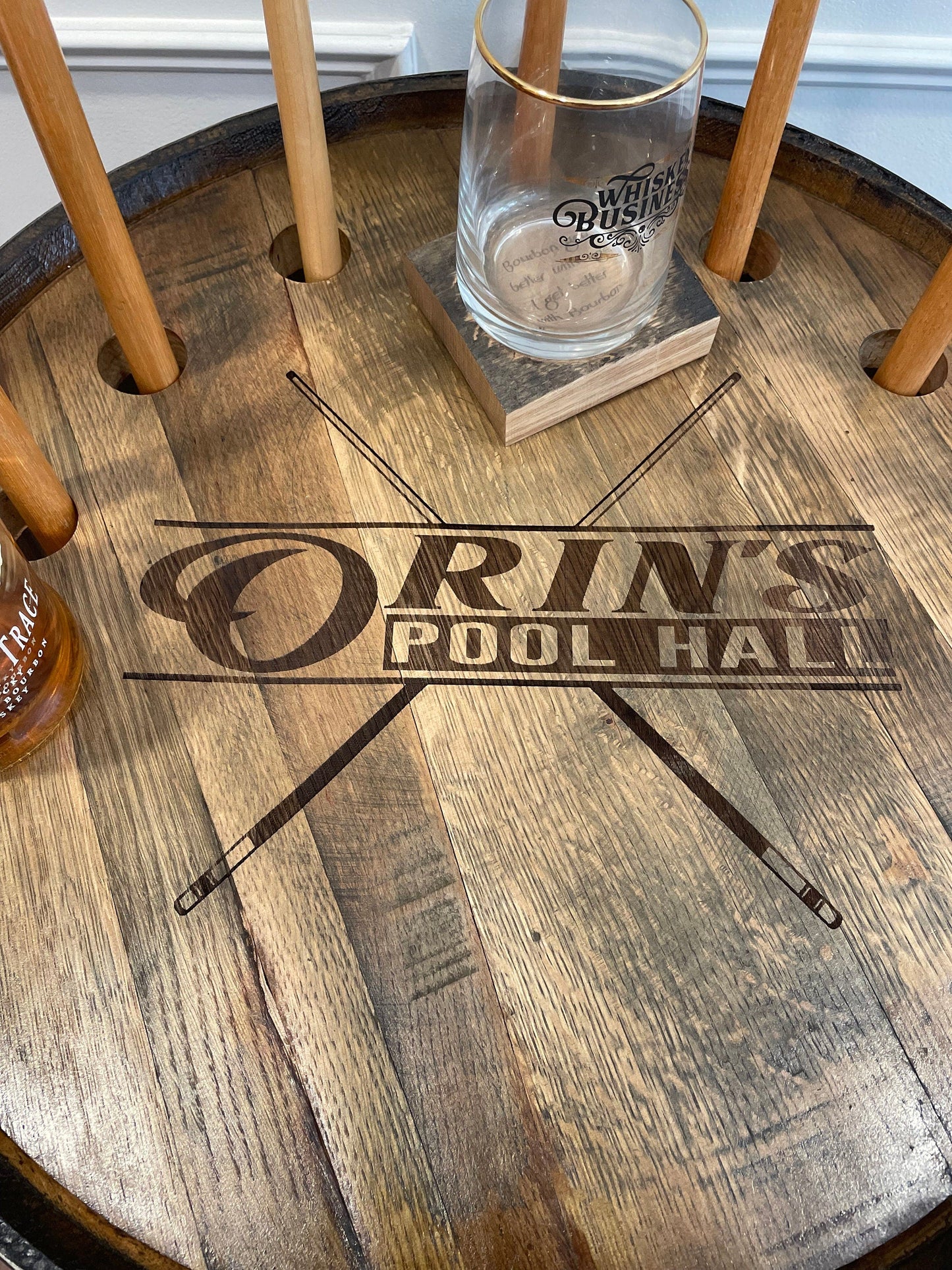 Whiskey Barrel Pool Cue & Billiards Cabinet