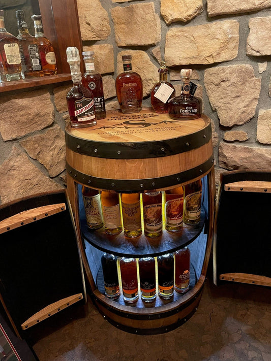 Whiskey Barrel Bar Cabinet for Home Bars & Man Caves