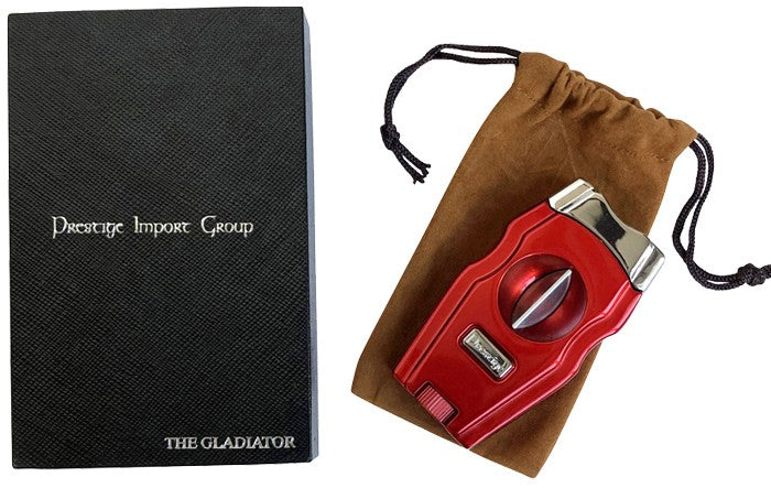 Prestige Import Group Metal Body Combination V-Cut w/ Built-in Punch Cigar Cutter (Candy Apple Red Pearl)