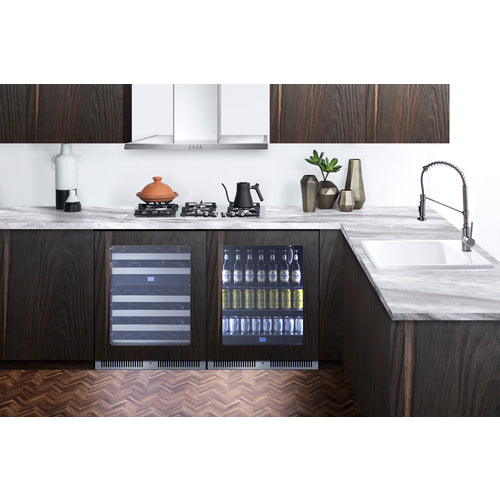 Summit Appliance 24 inch Wide Premium Built-In Undercounter Beverage Center With Panel-Ready Glass Door