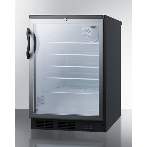 Summit Appliance 24 inch Commercial Glass Door Built-In Craft Beer And Wine Refrigerator With Digital Thermostat, Black Cabinet, And Lock