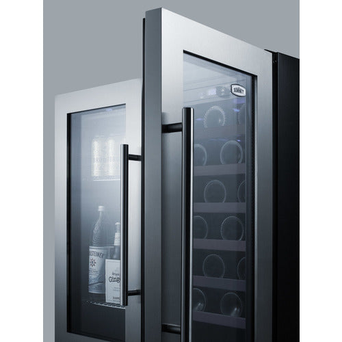 Summit Appliance 30 inch Wide Built-In Undercounter Dual Zone Wine And Craft Beer Cooler With Locks, Digital Thermostats, And Glass Doors In A French Door Swing