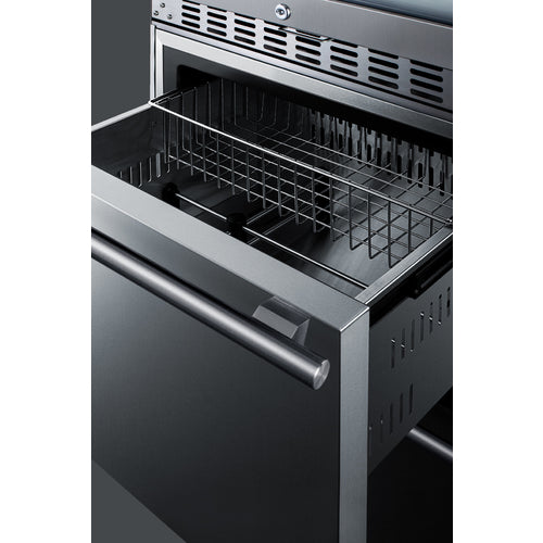 Summit Appliance 24 inch Wide Combination Built-In/Freestanding Upright Dual Zone Glass Door Wine Cellar And 2-Drawer Refrigerator In Stainless Steel