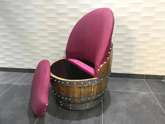 Burgundy Berry Oak Barrel Chair, Hidden Storage, Memory Foam Upholstery, Movable On Casters (2 Chair Min. Purchase)