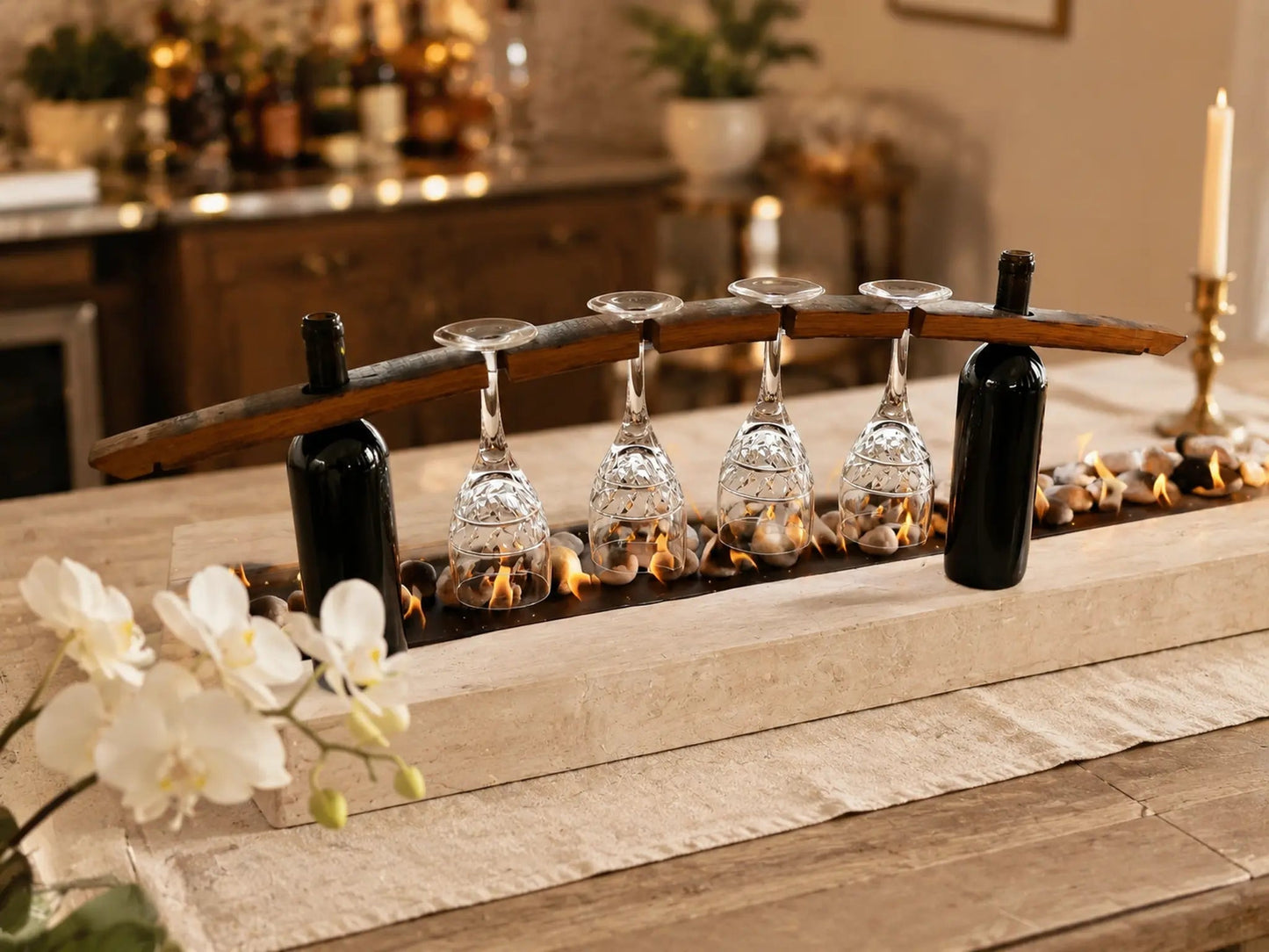 Whiskey & Wine Barrel Stave Stemware Rack — Holds 4 Glasses