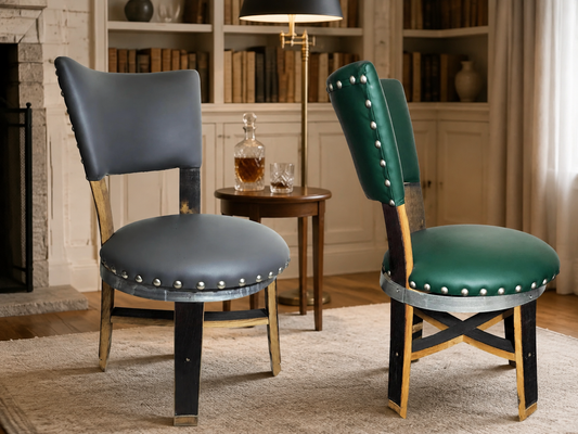 Whiskey & Wine Barrel Stave Dining Chair — Grey or Green Upholstery