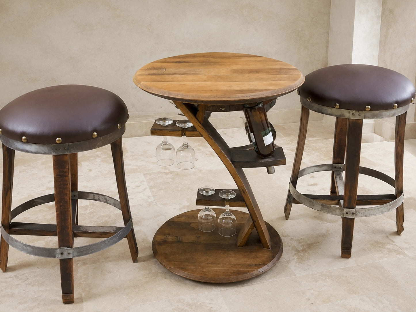 Whiskey & Wine Barrel Corner Bistro Table — 4-Glass Capacity