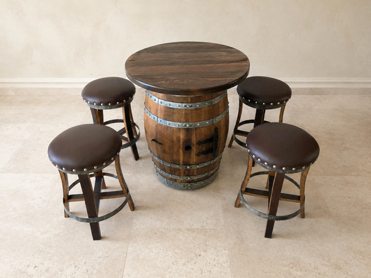 Whiskey & Wine Barrel Round Wood Top — Wire-Brushed Oak, Fits 53–59 Gal