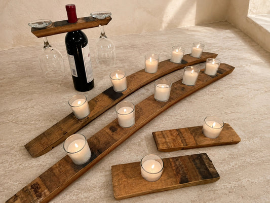 Whiskey & Wine Barrel Romantic Gift Pack — Two 5-Candle Stave Centerpieces