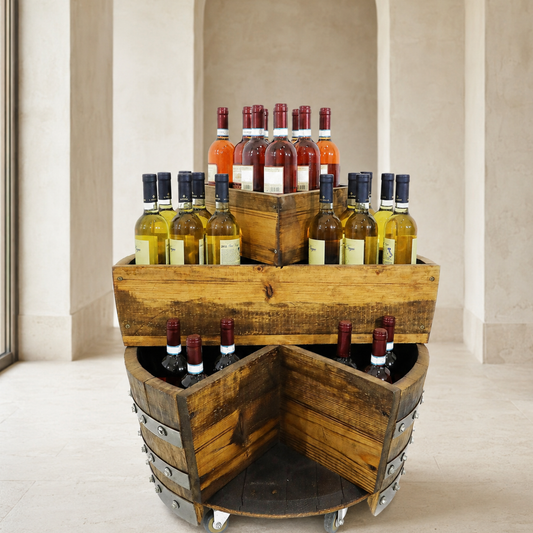 Whiskey & Wine Barrel Minibar Cabinet — Door Shelf, Reclaimed Oak