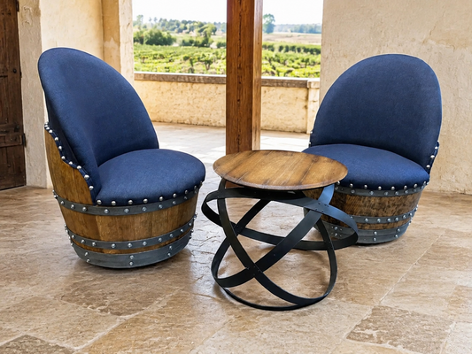 Whiskey & Wine Barrel Hoop Table Set — 2 Chairs, Black Edition