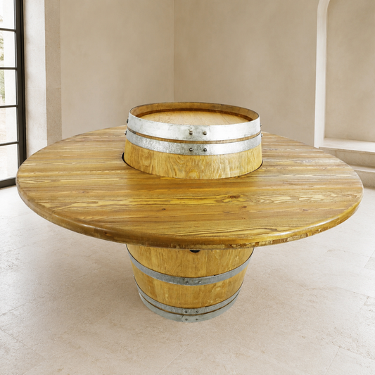 Whiskey & Wine Barrel Dining Set — Convertible Table, 6 Chairs, Removable Top