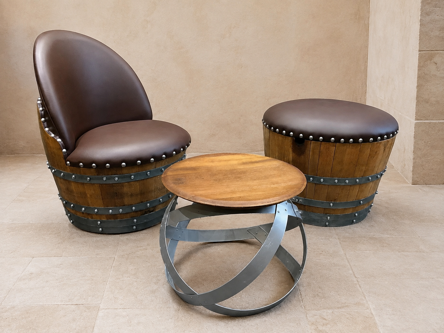 Whiskey & Wine Barrel Ottoman — Hidden Storage, Reclaimed Oak