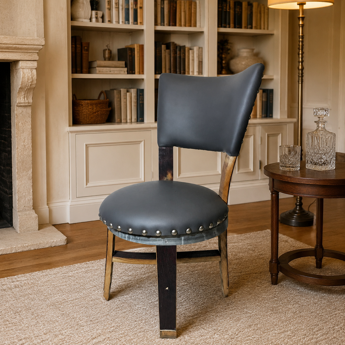 Whiskey & Wine Barrel Stave Dining Chair — Grey or Green Upholstery