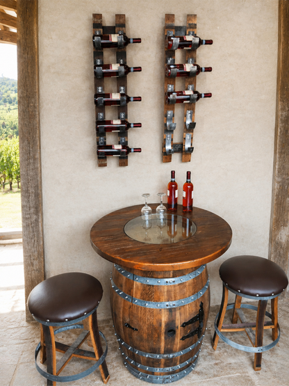 Whiskey & Wine Barrel Home Bar Set #1 — Bar Cabinet, Pub Table & Stools