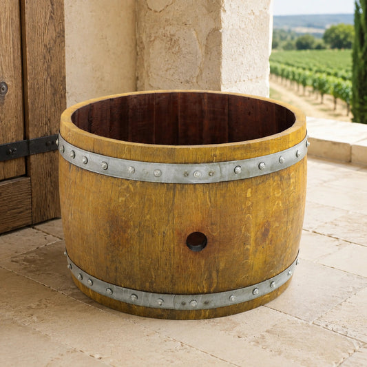 Whiskey & Wine Barrel Half-Barrel Chest — Multi-Use Storage or Table