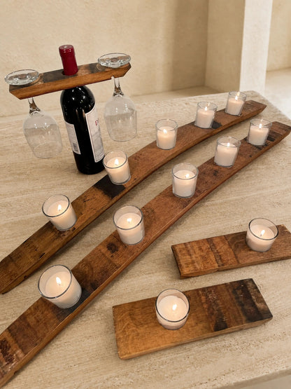 Whiskey & Wine Barrel Romantic Gift Pack — Two 5-Candle Stave Centerpieces