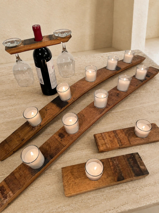 Whiskey & Wine Barrel Romantic Gift Pack — Two 5-Candle Stave Centerpieces