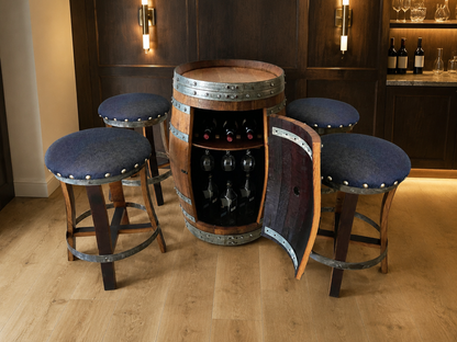 Whiskey & Wine Barrel Bar Set — Cabinet Storage, Bar Stools, No Top
