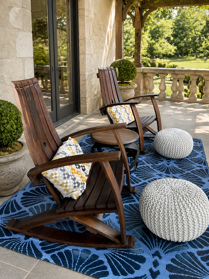 Whiskey & Wine Barrel Stave Lounge Chair Pair — Solid Oak, Hidden Storage