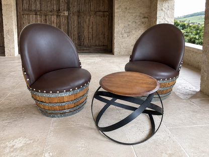 Whiskey & Wine Barrel Hoop Table Set — 2 Chairs, Black Edition