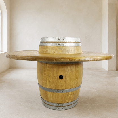 Whiskey & Wine Barrel Dining Set — Convertible Table, 6 Chairs, Removable Top