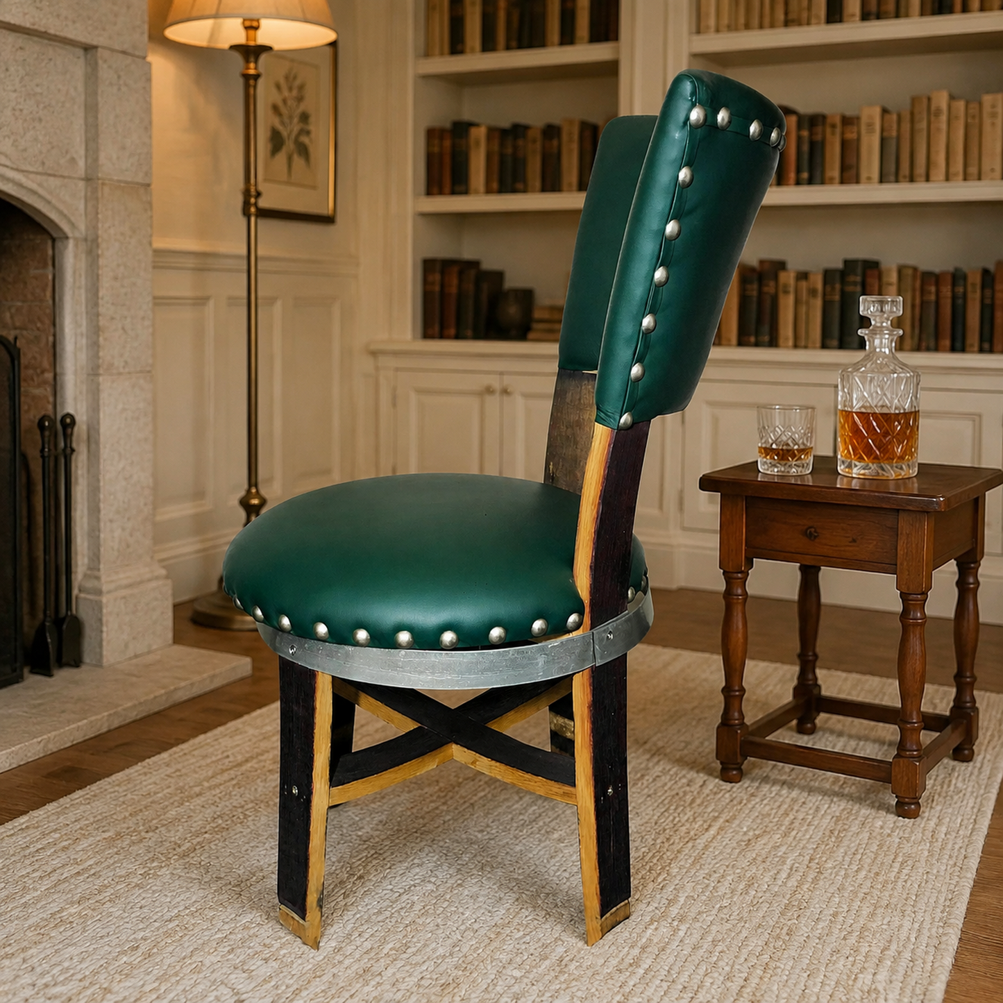 Whiskey & Wine Barrel Stave Dining Chair — Grey or Green Upholstery