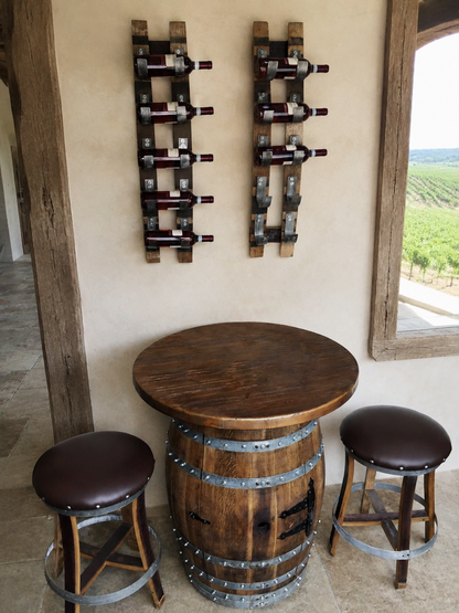 Whiskey & Wine Barrel Home Bar Set #1 — Bar Cabinet, Pub Table & Stools