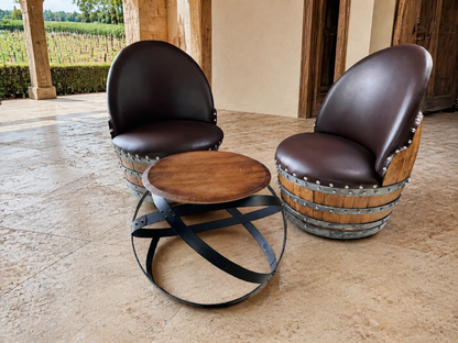 Whiskey & Wine Barrel Hoop Table Set — 2 Chairs, Black Edition