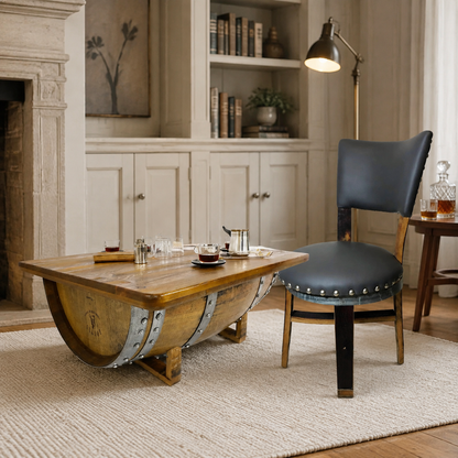 Whiskey & Wine Barrel Stave Dining Chair — Grey or Green Upholstery