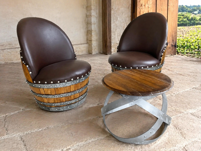 Whiskey & Wine Barrel Hoop Table Set — 2 Chairs, Black Edition