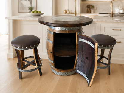 Whiskey & Wine Barrel Stool — Memory Foam, Brown Upholstery