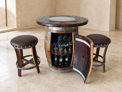 Whiskey & Wine Barrel Round Top with Glass Center — Wire-Brushed Oak, Fits 53–59 Gal (October Pre-Order)