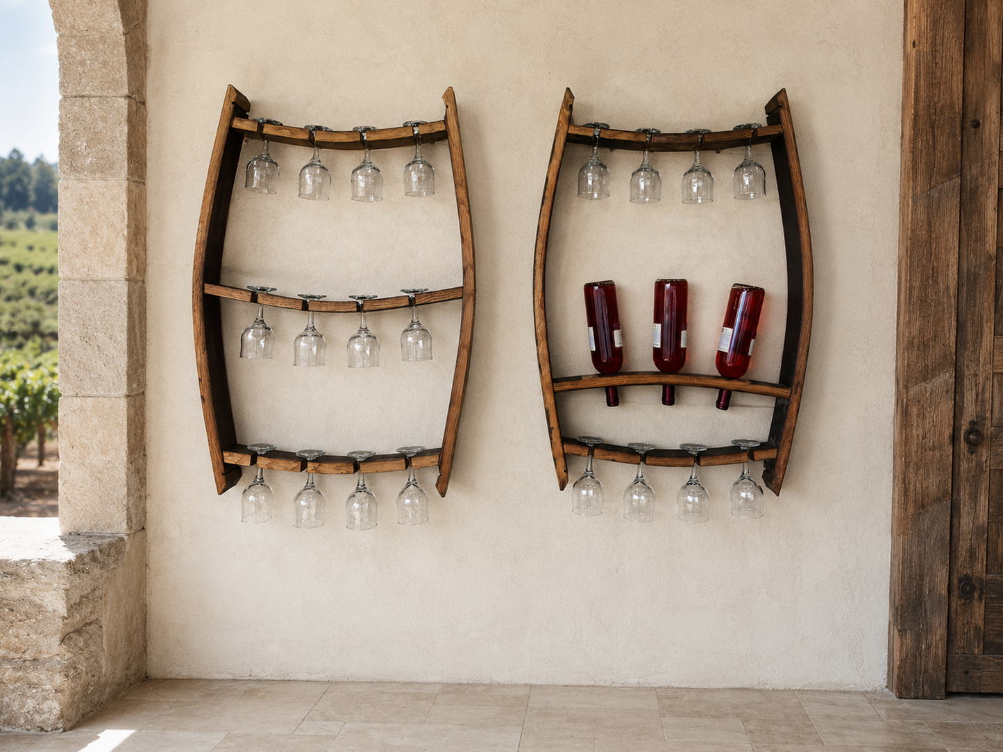 Whiskey & Wine Barrel Home Bar Set #2 — Bar Cabinet, Pub Table & Stools