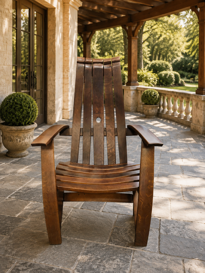 Whiskey & Wine Barrel Stave Lounge Chair Pair — Solid Oak, Hidden Storage