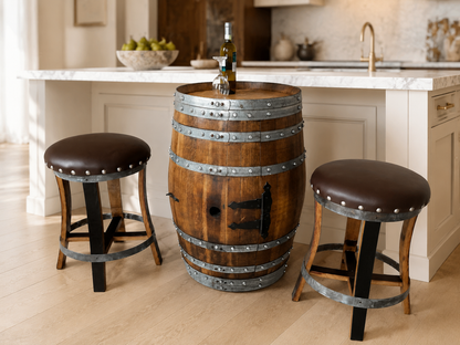 Whiskey & Wine Barrel Stool — Memory Foam, Brown Upholstery