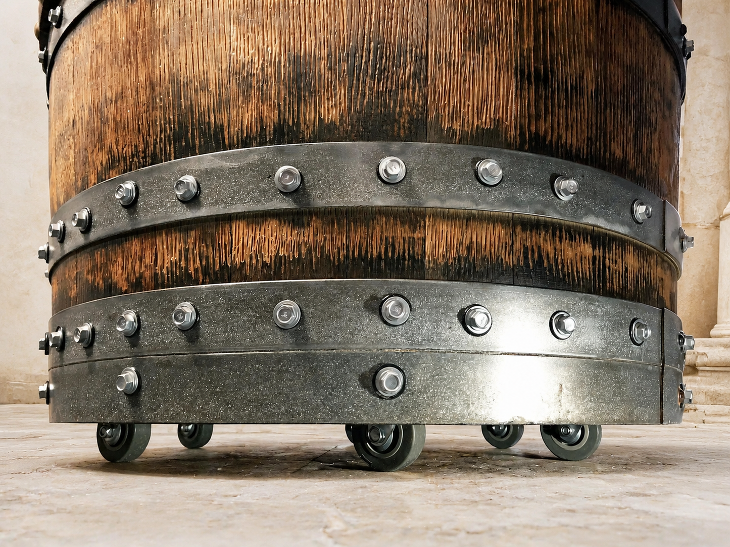 Whiskey & Wine Barrel Lounge Chair — Hidden Storage, Memory Foam, Brown Upholstery