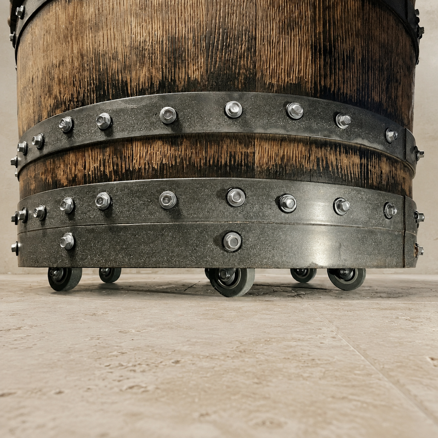 Whiskey & Wine Barrel Lounge Chair — Hidden Storage, Memory Foam, Burgundy Upholstery