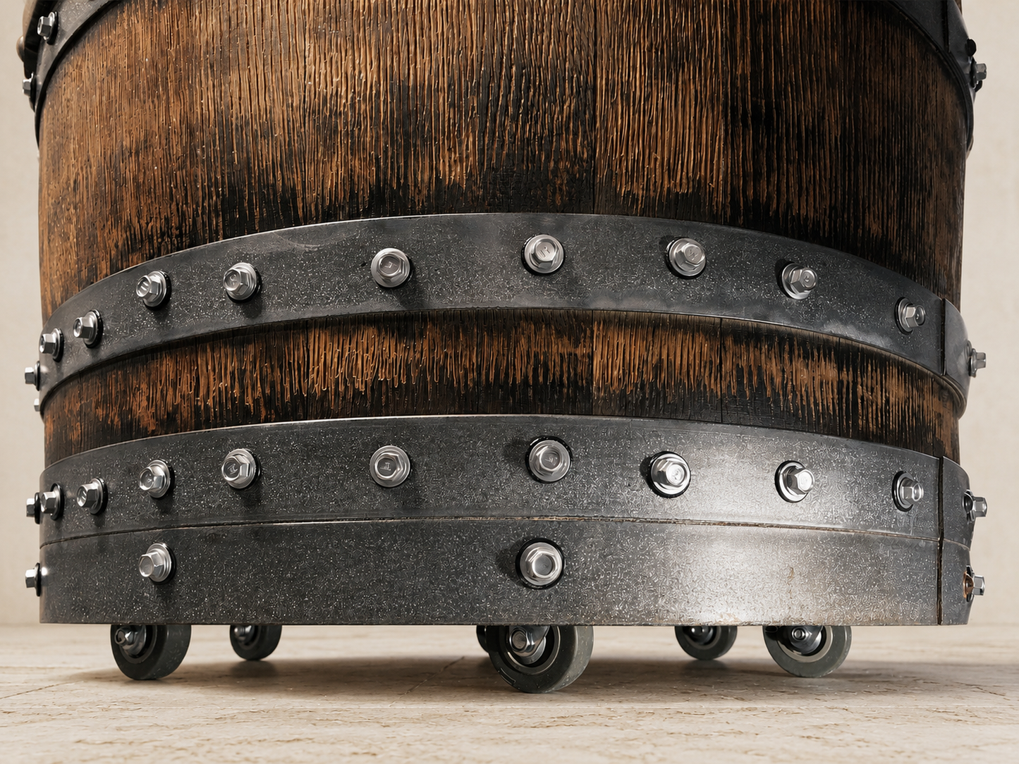 Whiskey & Wine Barrel Lounge Chair — Hidden Storage, Memory Foam, Red Upholstery (Limited)