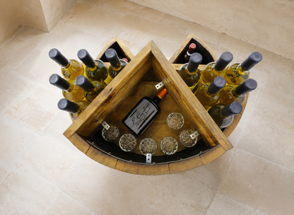 Whiskey & Wine Barrel Minibar Cabinet — Door Shelf, Reclaimed Oak