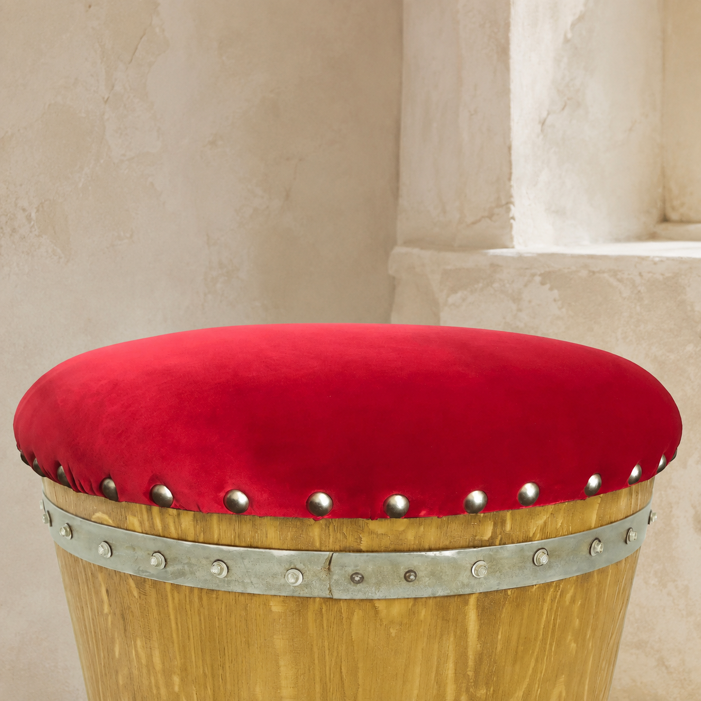 Whiskey & Wine Barrel Ottoman — Hidden Storage, Reclaimed Oak