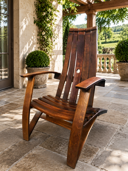 Whiskey & Wine Barrel Stave Lounge Chair Pair — Solid Oak, Hidden Storage