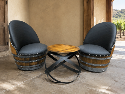 Whiskey & Wine Barrel Hoop Table Set — 2 Chairs, Black Edition