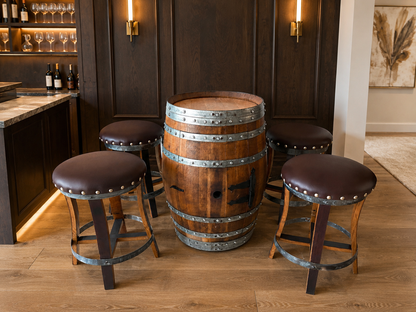 Whiskey & Wine Barrel Bar Set — Cabinet Storage, Bar Stools, No Top