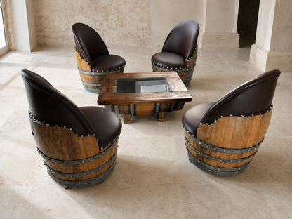 Whiskey & Wine Barrel Lounge Chair — Hidden Storage, Memory Foam, Brown Upholstery